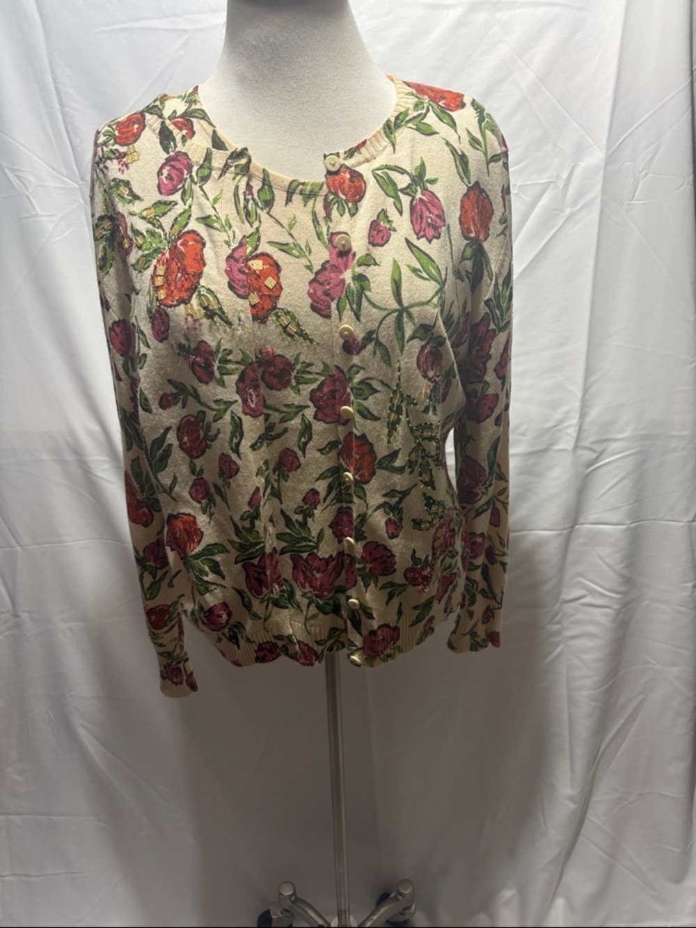 hearts of palm Cream Floral Cardigan with Pink and Red Blooms with matching top
